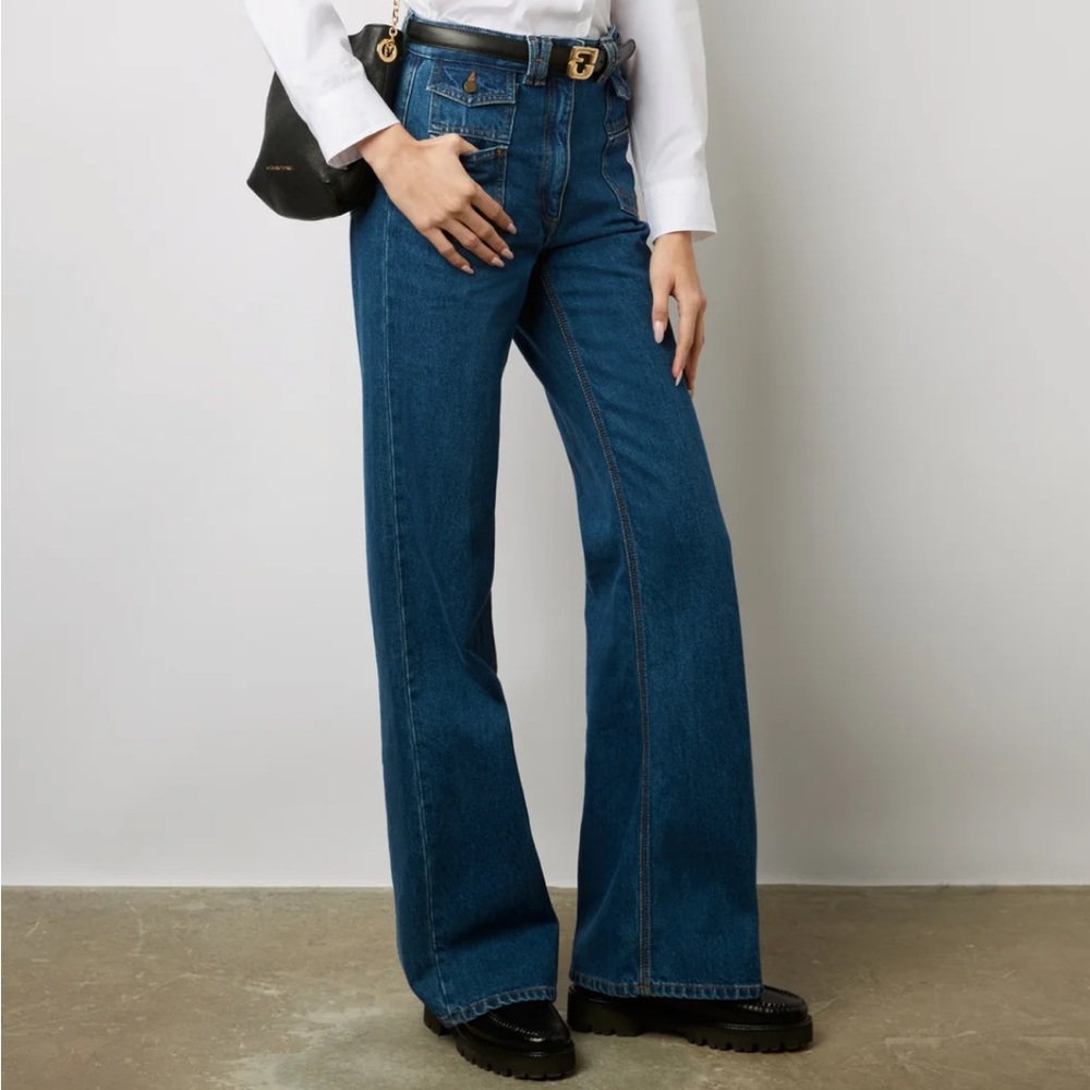 NWT Gerard Darel Anna High Waist Flare in Blue size 26